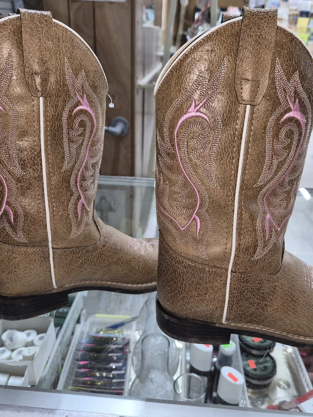 Shyanne Brown Kids Western Boots with Pink Stitching